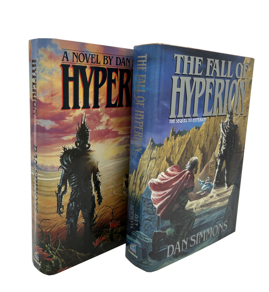 Two books titled 'Hyperion' and 'The Fall of Hyperion' by Dan Simmons on a white background.