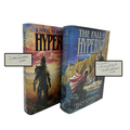 Two books titled 'Hyperion' and 'The Fall of Hyperion' by Dan Simmons with author signatures on a white background.