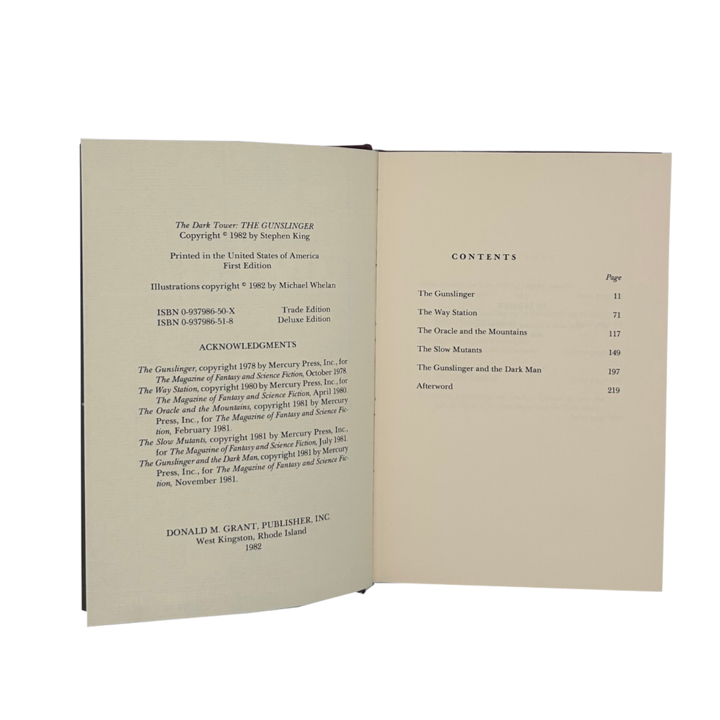 The Gunslinger showing table of contents and copyright information on a white background