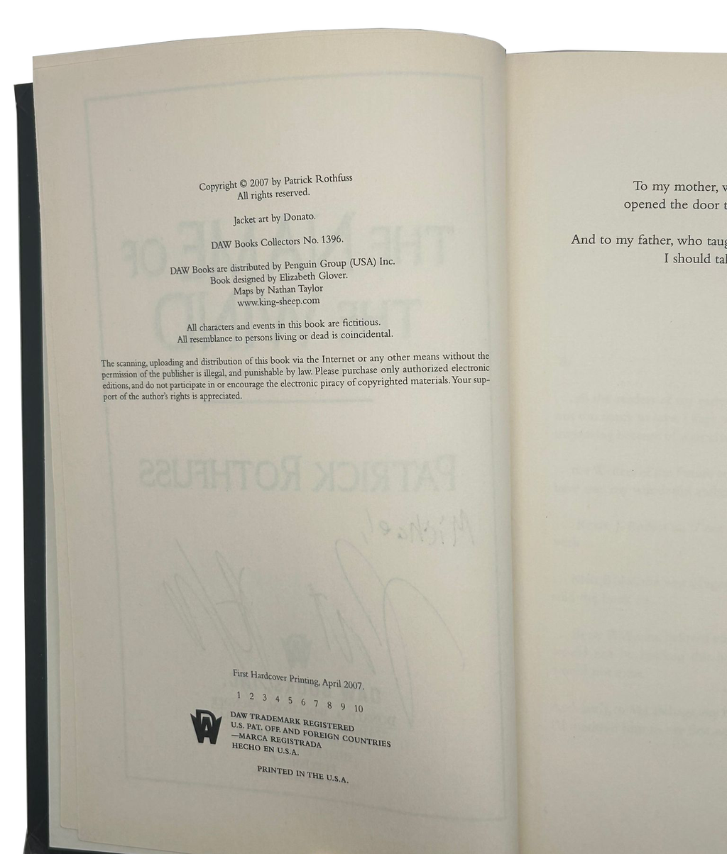 The Name Of The Wind. First Edition. Signed