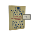 Book titled 'The Vantage Point' by Lyndon Baines Johnson with a signature on a white background